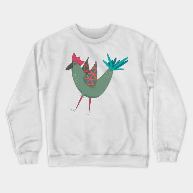 Angry chicken with stripes pattern on wings Crewneck Sweatshirt by ChiknEmporium